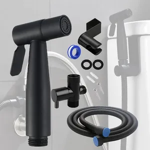 Semprotan Keran Bidet Toilet Hitam Set Semprotan Tangan Toilet Semprotan Stainless Steel Semprotan Bidet Toilet Membersihkan Shower