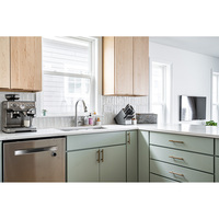Meubles de cuisine tout-en-un pour appartement, en contreplaqué écologique, finition acrylique vert sauge, plan de travail en marbre, sur mesure, prêts à assembler