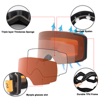 Lunettes de ski surdimensionnées personnalisées avec logo OEM, anti-buée, à lentilles interchangeables, pour snowboard, avec système magnétique