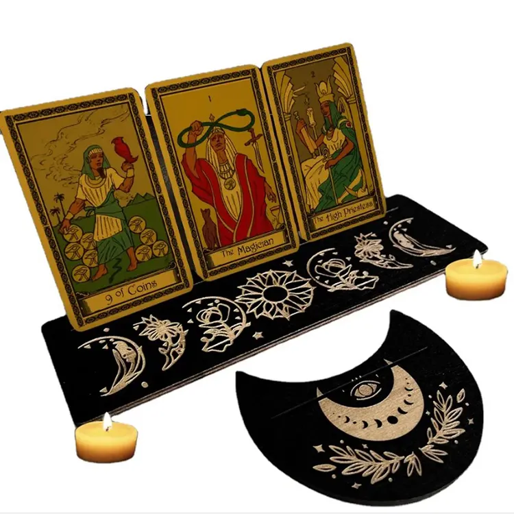 Madeira esculpir Bruxa Adivinhação Altar Wicca tarô cartões titular exibir energia madeira placa meditação cura pêndulo placa