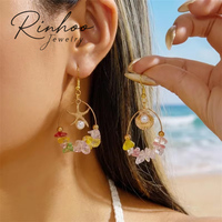 Boucles d'oreilles pendantes asymétriques RINHOO Bohemia en forme d'étoile de mer et de coquillage pour femme, vintage, colorées, avec pierres irrégulières et perles, bijoux de plage