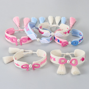 Europe États-Unis à la mode diamant brodé lettre arc gland pour bracelet créatif réglable tissé à la main mode chaîne - Product Image 4