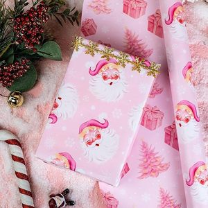Papier cadeau de Noël rose double face, papier d'emballage à motif Père Noël, papier d'emballage pour les fêtes - Product Image 2