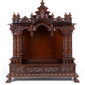 Traditional Solid Wood Temple Home Furniture Exclusive Peacock Carving Living Room Pooja Cabinet Best Design Pooja Mandir - Product Image 3