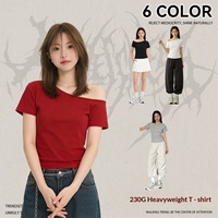 Nouveau T-shirt asymétrique court et décontracté à épaules dénudées pour femme – Top court d'été basique pour le quotidien