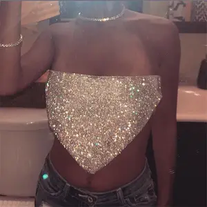 NOVANCE YX1026 Silver Sequin diamond charm bar Costume corset tops female trendy basics tops women summer women sex tube top