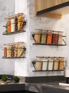 4-Tier metal spice rack for cupboard kitchen seasoning hanging wall mounted shelf