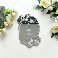Carte de menu de mariage personnalisée de luxe en acrylique doré effet miroir, motif floral, forme polygonale unique, pour décoration de table de réception d'événements