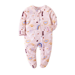 Manga larga 100% orgánico infantil 2 vías cremallera algodón pie Onesies bebé mamelucos Footie pijamas con puños de manopla - Product Image 1