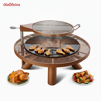 Table de foyer extérieur moderne multi-usage en acier, avec foyer à bois, ensemble de bassin à feu portable thermolaqué pour la préparation du thé et le barbecue