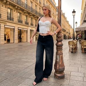 Nuevos Jeans Anchos Negros Sablex de 25cm de Pierna Ancha para Hombre y Mujer, Estilo Casual Urbano, Fácil Cuidado, Lavables - Product Image 1