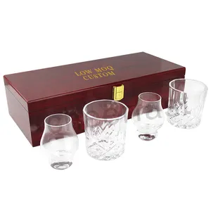 Customized Champagne Glass Clear Unbreakable Wine Glasses Wood Box Gift Set Stemless 4 Piece Whiskey Set Glasses