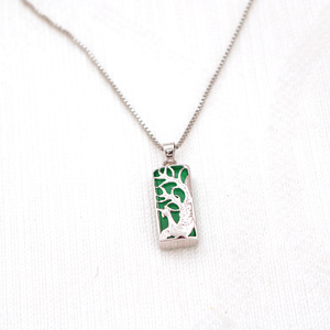 HY0010 pendentif rectangulaire en jade vert <span class=keywords><strong>Dragon</strong></span> Phoenix chinois, collier en acier inoxydable, collier pendentif bicolore or argent - Product Image 6
