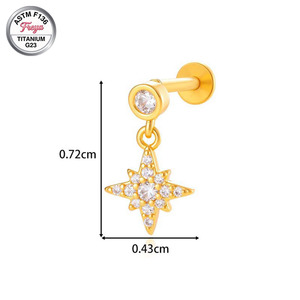 ต่างหูแฟชั่นแบบห้อยประดับเพชรไทเทเนียม ต่างหูแบบติดหลังแบน ชุบทอง ประดับ<span class=keywords><strong>เพชร</strong></span>ซิร์คอน เหมาะสำหรับเจาะหูแบบ Helix และ Labret ใช้ในงานแต่งงาน - Product Image 6