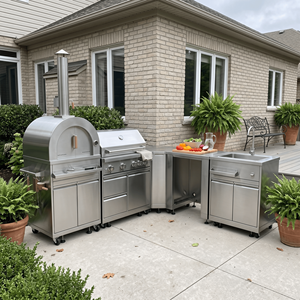 Armário de Cozinha Modular em L de Luxo, Fácil de Limpar e à Prova de Umidade, em Aço Inoxidável SS304 para Churrasqueira no Quintal - Product Image 1