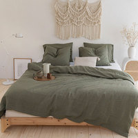 Parure de lit 4 pièces en pur lin français, style Ins, tissu uni lavé, utilisation toutes saisons, en stock pour la vente en gros