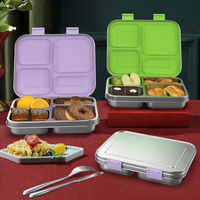 Boîte à lunch en acier inoxydable à 4 compartiments pour enfants d'âge scolaire, anti-fuite, sans BPA, avec un design moderne et un couvercle en silicone