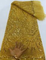 Tissus de Dentelle Perlée à Paillettes HFX Nigéria 2025 de Haute Qualité, Dentelle Délicate, Matière de Mariée Nigériane pour Robes de Fête de Mariage 5222
