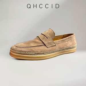 Mocassins en daim pour hommes, couleur unie abricot, marron, vert olive, gris, à enfiler, talon bas, respirants, chaussures décontractées - Product Image 2