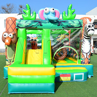 Structure gonflable commerciale pour enfants, thème animaux de la jungle, avec toboggan, pour location de fêtes, divertissement en plein air, PVC