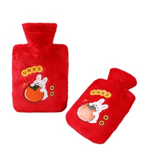 <b>Hot</b> Water Bottle Plush Cover <b>Red</b> Lucky Rabbit Design For Hand Warmth Winter Use - Product Image 2