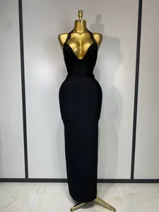 Abito da donna nero fasciante con scollo all'americana e schiena scoperta, sexy e lussuoso, per compleanno, serate di gala, feste, homecoming e <span class=keywords><strong>cocktail</strong></span>. - Product Image 1