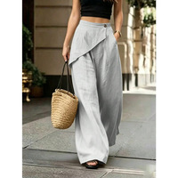 Pantalon large taille haute pour femme, coupe ample, couleur unie, design asymétrique, pantalon long décontracté