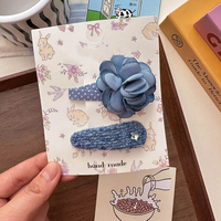 MIO Denim klip rambut kain set biru anak perempuan jepit rambut indah bunga antik dasi kupu-kupu bentuk Rhinestones klip Bintang