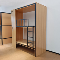 Lit superposé modulaire personnalisé à 2 niveaux avec cabine intégrée, texture bois, lit mezzanine en métal pour dortoir/hôtel étudiant, taille et couleur personnalisables