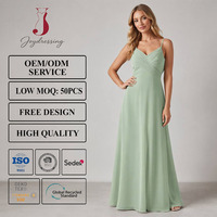 Robe de Demoiselle d'Honneur Élégante en Mousseline Vert Sauge Joydressing, Col en V Sexy, Plissée et Froncée, Robe Longue de Soirée, Vente en Gros Personnalisée