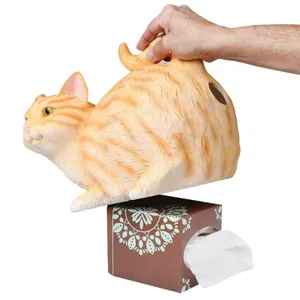 聚树脂/树脂小雕像猫屁股纸巾架橙色虎斑猫适合方形纸巾盒树脂