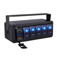 Boîtier de commutation à bascule marin 5 gangs avec rétroéclairage LED bleu, interrupteur marche/arrêt 12V, panneau de commande avec voltmètre numérique USB PD QC3.0 pour bateau et camping-car