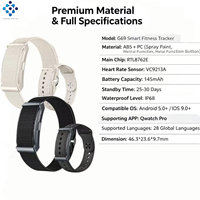 Bracelet intelligent sans écran G69, étanche IP68, moniteur de fréquence cardiaque, réveil, longue durée de vie de la batterie - Application Qwatch Pro