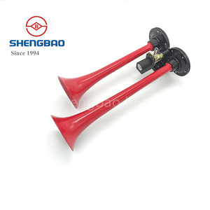 แตรลมคู่ Shengbao ทำจากโลหะผสมสังกะสีสีแดง 12V 24V แตรไฟฟ้าสำหรับรถบรรทุกและรถยนต์ สำหรับการติดตั้งเพิ่มเติมและอัปเกรด - Product Image 1
