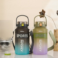 Grande gourde sport portable à double ouverture, grande capacité, dégradé de couleurs, trois pièces, robuste, avec couvercle à ouverture rapide et sangle