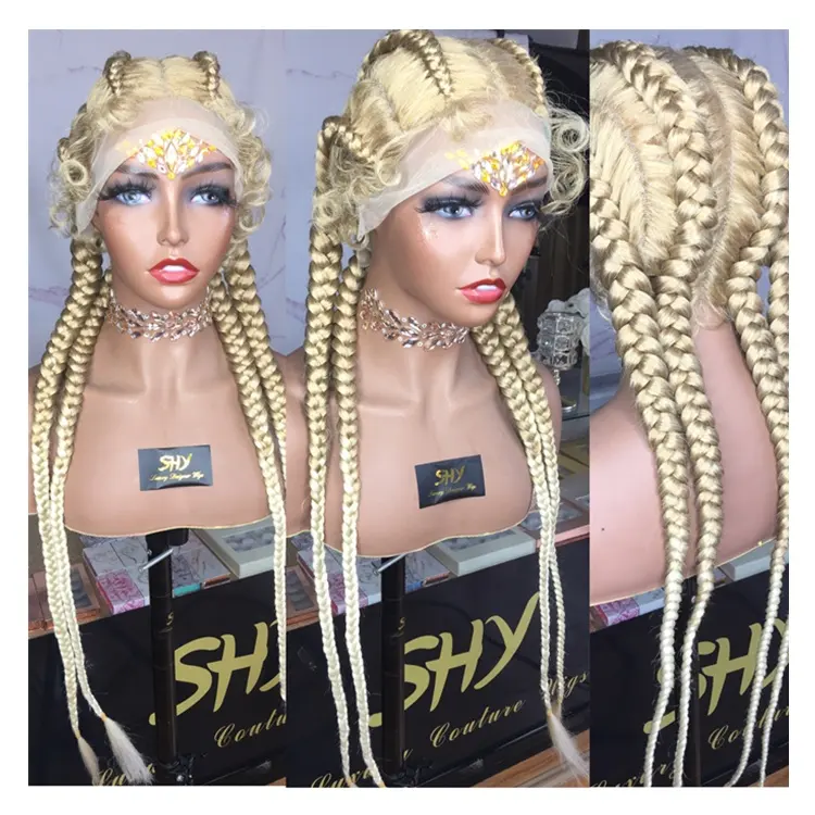 Ready to Ship 30 Inch Cheap Braided Wig Braiding Synthetic Lace Front Wigs For Black White Women