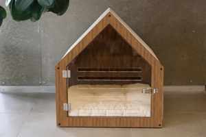 บ้านสัตว์เลี้ยงในร่มทันสมัยสำหรับสุนัขและแมว พร้อมประตูอะคริลิกและหลังคาผ้า บ้านสุนัขในร่ม คอกสัตว์เลี้ยง บ้านสัตว์เลี้ยงไม้ - Product Image 4