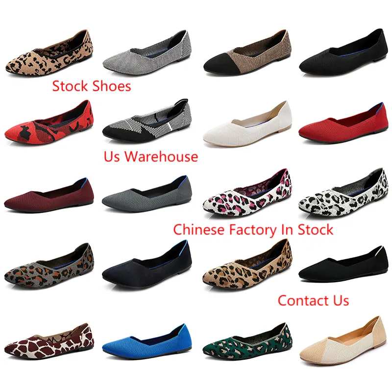 Amazon hot sale TPR sole soft insole Elegant pointed flat shoes Fly flexible durable knit Fabric Pattern