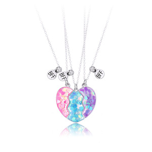 3 Pcs/set Best Friends Colliers Sequin Heart Broken Stitching Chain Necklace BFF Friendship Jewelry Gifts for Girl Kids - Product Image 5