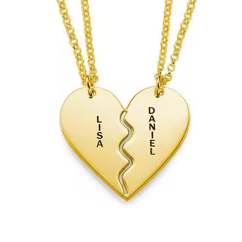 Personalized Jewelry 925 Sterling Silver Custom Name Couples Two Half Heart Necklace