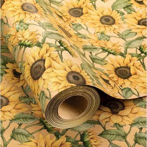 MAYPLUSS Kraft Sunflower Gift <b>Wrap</b> <b>Paper</b> 46.8 Sq Ft Recyclable Single Side Vintage Floral Design for Birthday Anniversary - Product Image 1