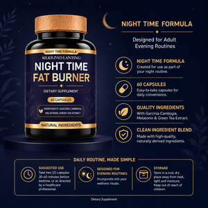 Complément Brûleur de Graisse Nocturne pour Adultes – Routine du Soir avec Mélatonine, Thé Vert et Garcinia Cambogia – 60 Capsules - Product Image 2