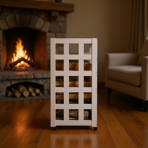Support pour bûches en bois massif de pin 15,7x19,3x43,3 Blanc avec roulettes pour cheminées Style moderne - Product Image 2