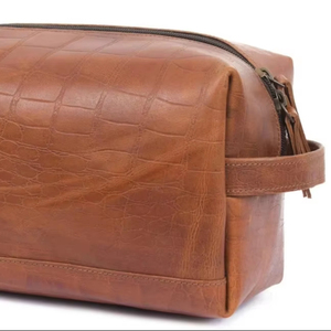 Brown Leather Toiletry Bag Travel Organizer Mens <b>Shaving</b> <b>Kit</b> Dopp Bag with Zipper - Product Image 1