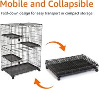 Vente chaude Grand 3 Niveaux Haut Standard Fort En Acier Inoxydable Chat Cage Parc Boîte Caisse Chenil Pet Cages & Maisons Noir