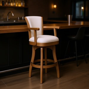 Taburete giratorio Williams para barra, altura de mostrador, 27 pulgadas, color blanco pimienta, base de madera de poliéster, muebles de bar modernos y contemporáneos - Product Image 2