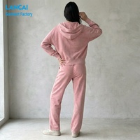 Ensemble de survêtement 2 pièces pour femme, sweat à capuche zippé et pantalon large en coton délavé rétro, qualité supérieure, personnalisable en usine