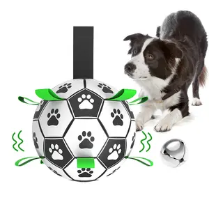 Indoor Outdoor Funny Durable Dog Toys Soccer Ball with Grab Tabs Interactive Dog Toys