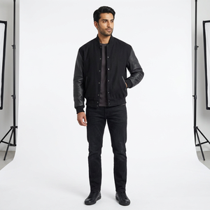 FINER THREADS Men's Winter Varsity Jacket Polyester/Cotton Blend <b>Fleece</b> Lined Stand Collar Casual Design - Product Image 1