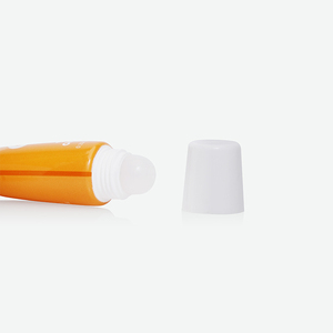Glossy Orange PE Squeeze Tube With Small Roller Ball Applicator & <b>White</b> <b>Flat</b> <b>Cap</b> For Orange Lip Oil - Product Image 2